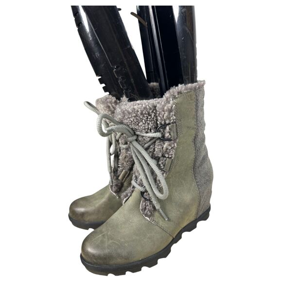 Sorel Joan of Arctic Wedge II Boot Quarry Green Sherpa Lined Women's Size 8 - Picture 1 of 7